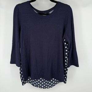 Papermoon Navy Long Sleeve Knit Top with Polka Dots